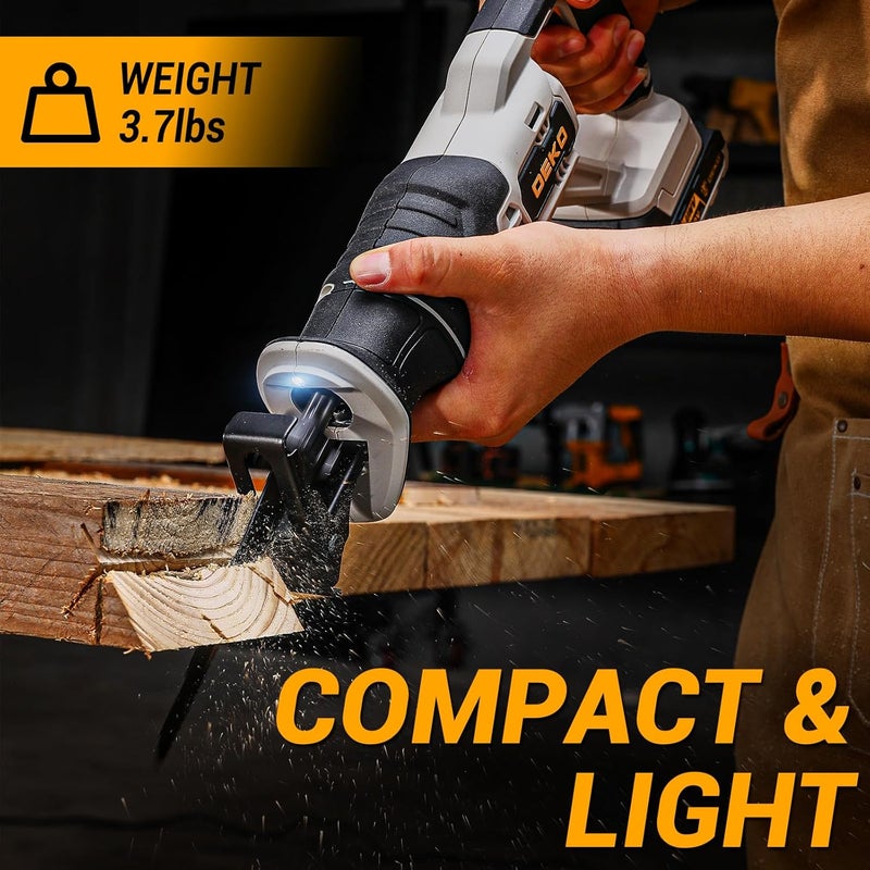 DEKOPRO Cordless Reciprocating Saw: 20V Lithium Ion Power Reciprocating Saw with Battery and Charger, Variable Speed Trigger, 25/32" Stroke Length, 0-2800RPM and 4-5/16" Max for Wood, Metal, PVC - Image 5